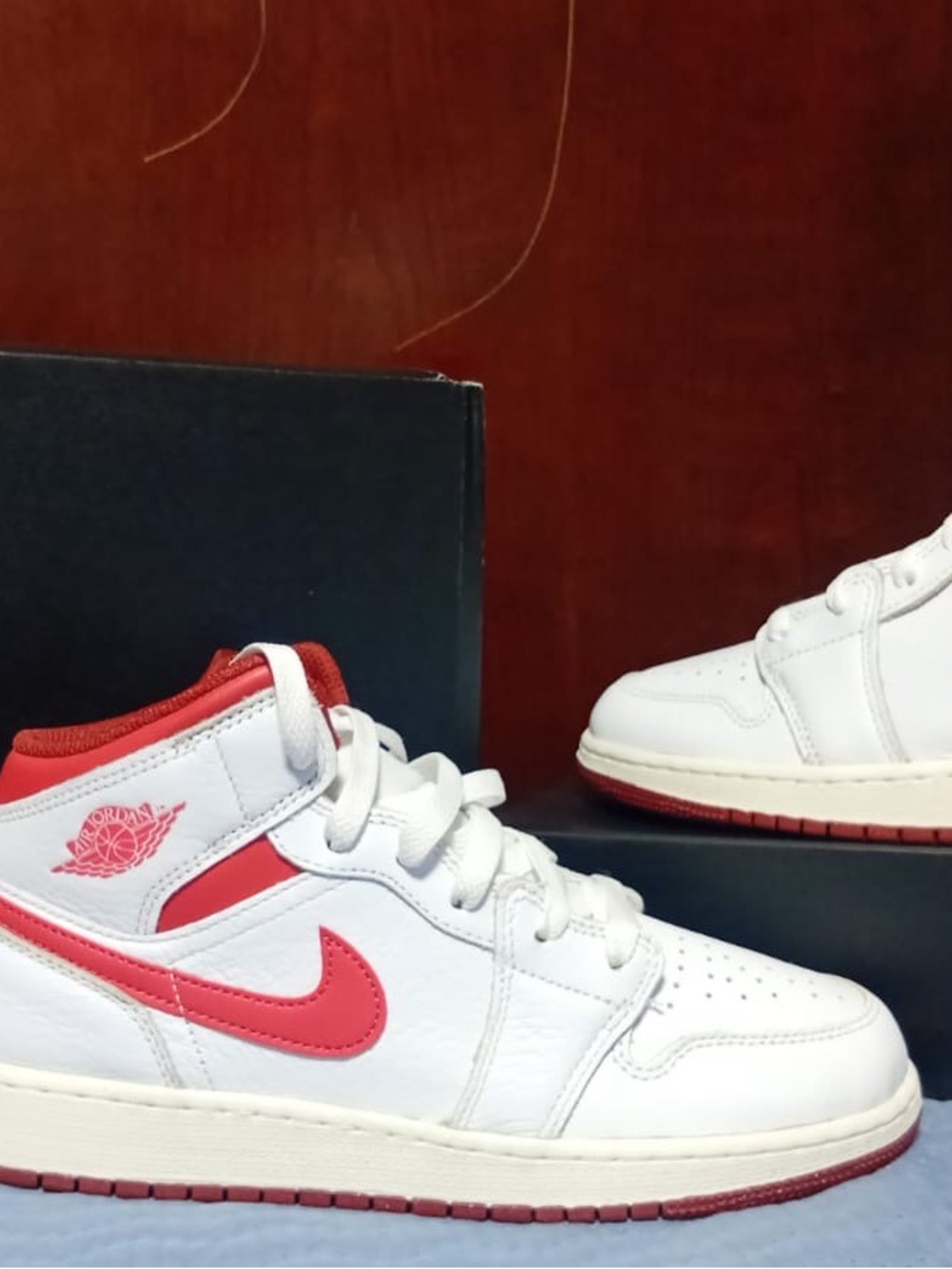 Nike White and Red Mid-Top Sneakers